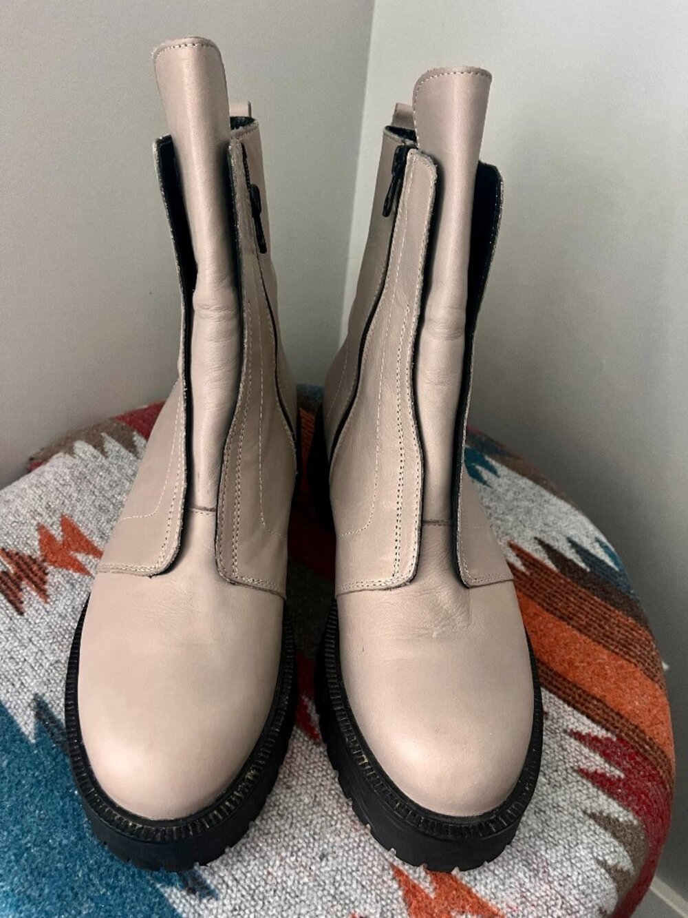 Ateliers Montreal Light Gray  Pebbled Side Zip Lug Sole Ankle Boots
